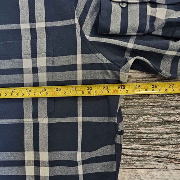 Mizzen + Main Flannel Button Shirt Men's Size XXL Trim Navy Plaid - Picture 4 of 8